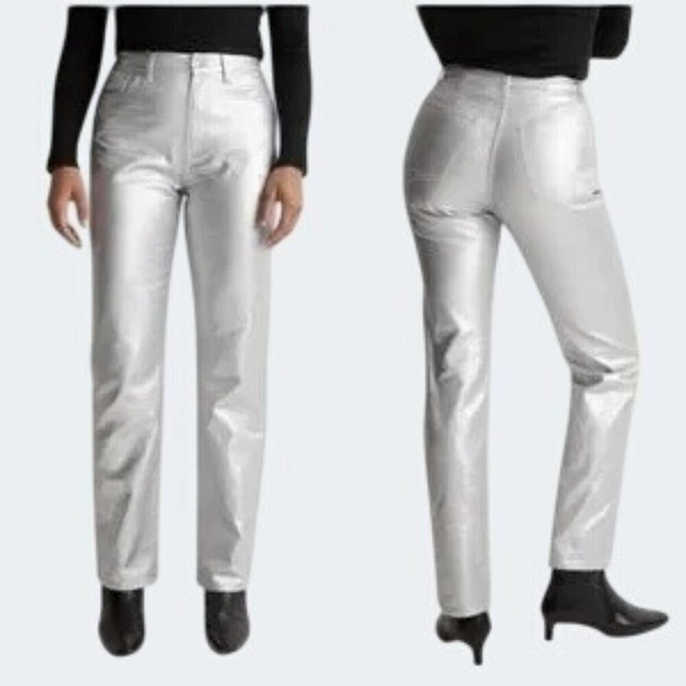 Madewell 90s Straight Metallic Silver Foil Jeans Size 25 Womens Denim Pants